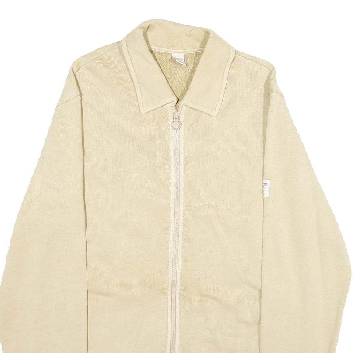 REEBOK Mens Beige Cotton Jacket S Plain Zip Casual Lightweight Sportswear