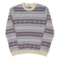 TOMMY HILFIGER Mens Blue Beige Patterned Crew Neck Chunky Knit Jumper 2XL Wool