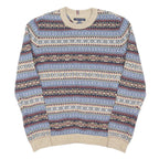 TOMMY HILFIGER Mens Blue Beige Patterned Crew Neck Chunky Knit Jumper 2XL Wool