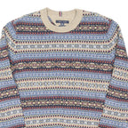 TOMMY HILFIGER Mens Blue Beige Patterned Crew Neck Chunky Knit Jumper 2XL Wool