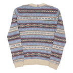 TOMMY HILFIGER Mens Blue Beige Patterned Crew Neck Chunky Knit Jumper 2XL Wool