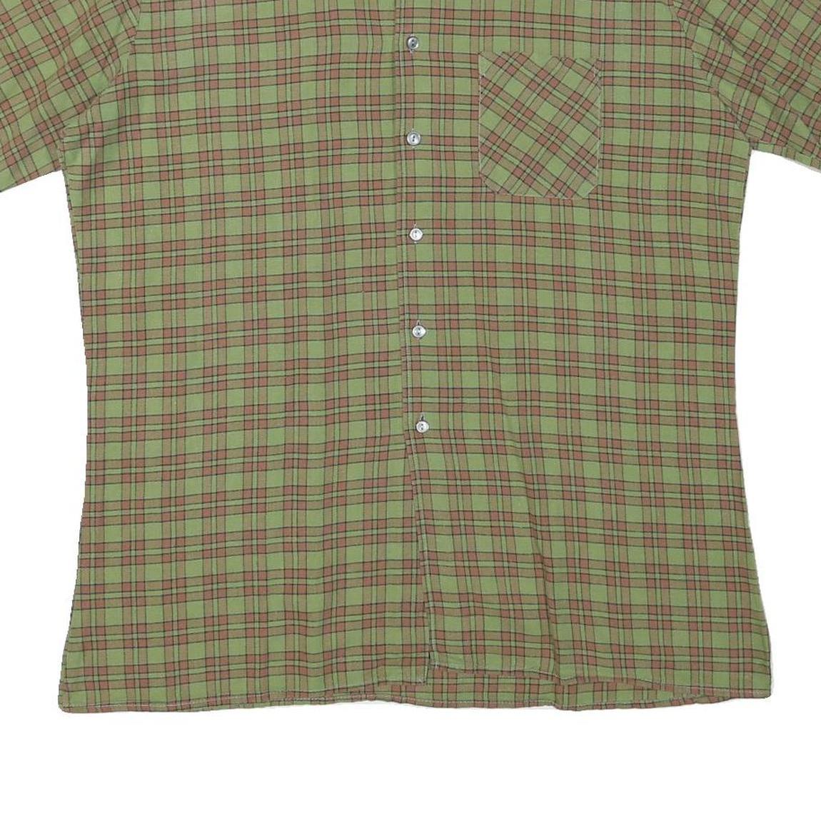 ACKERMANN Mens Green & Brown Check Shirt M Cotton Blend Short Sleeve Casual
