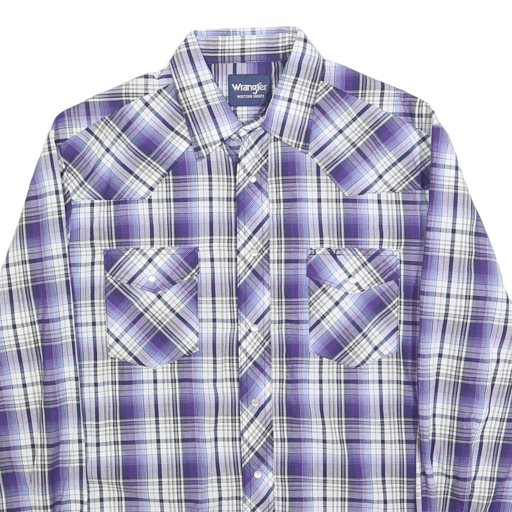 WRANGLER Mens Purple & White Check Western Shirt L Cotton Blend Comfortable Fit