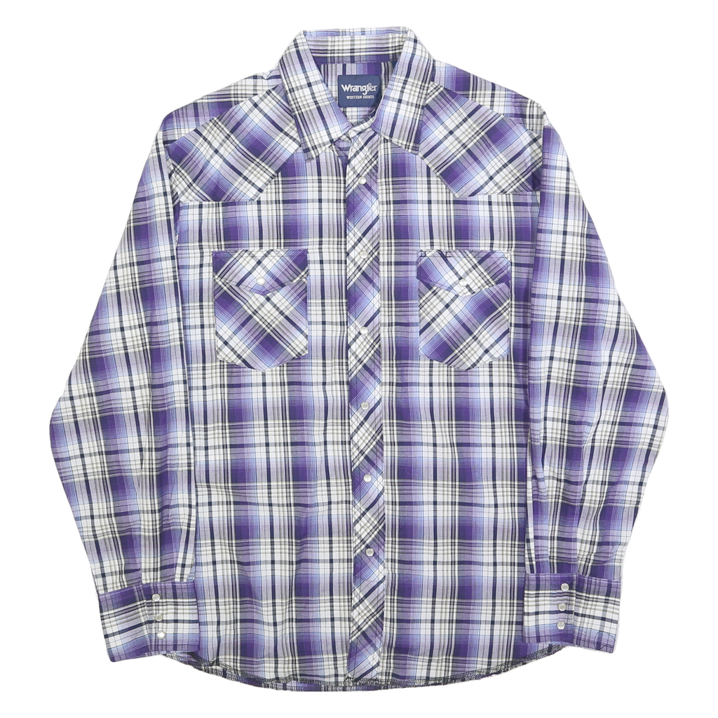 WRANGLER Mens Purple & White Check Western Shirt L Cotton Blend Comfortable Fit