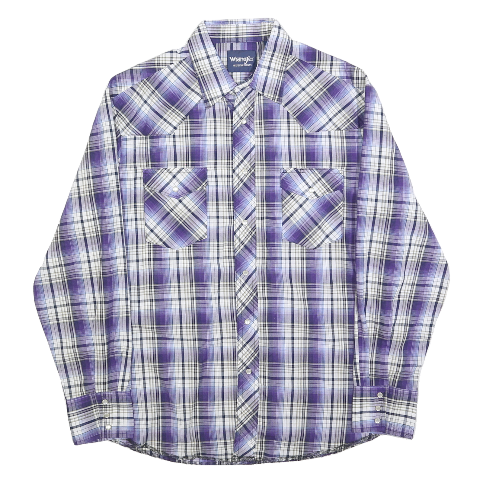 WRANGLER Mens Purple & White Check Western Shirt L Cotton Blend Comfortable Fit