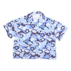 BALOU Womens Blue Floral Print Shirt S Cotton Summer Casual Short Sleeve