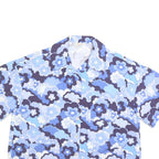 BALOU Womens Blue Floral Print Shirt S Cotton Summer Casual Short Sleeve