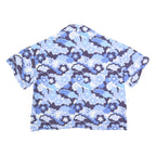 BALOU Womens Blue Floral Print Shirt S Cotton Summer Casual Short Sleeve