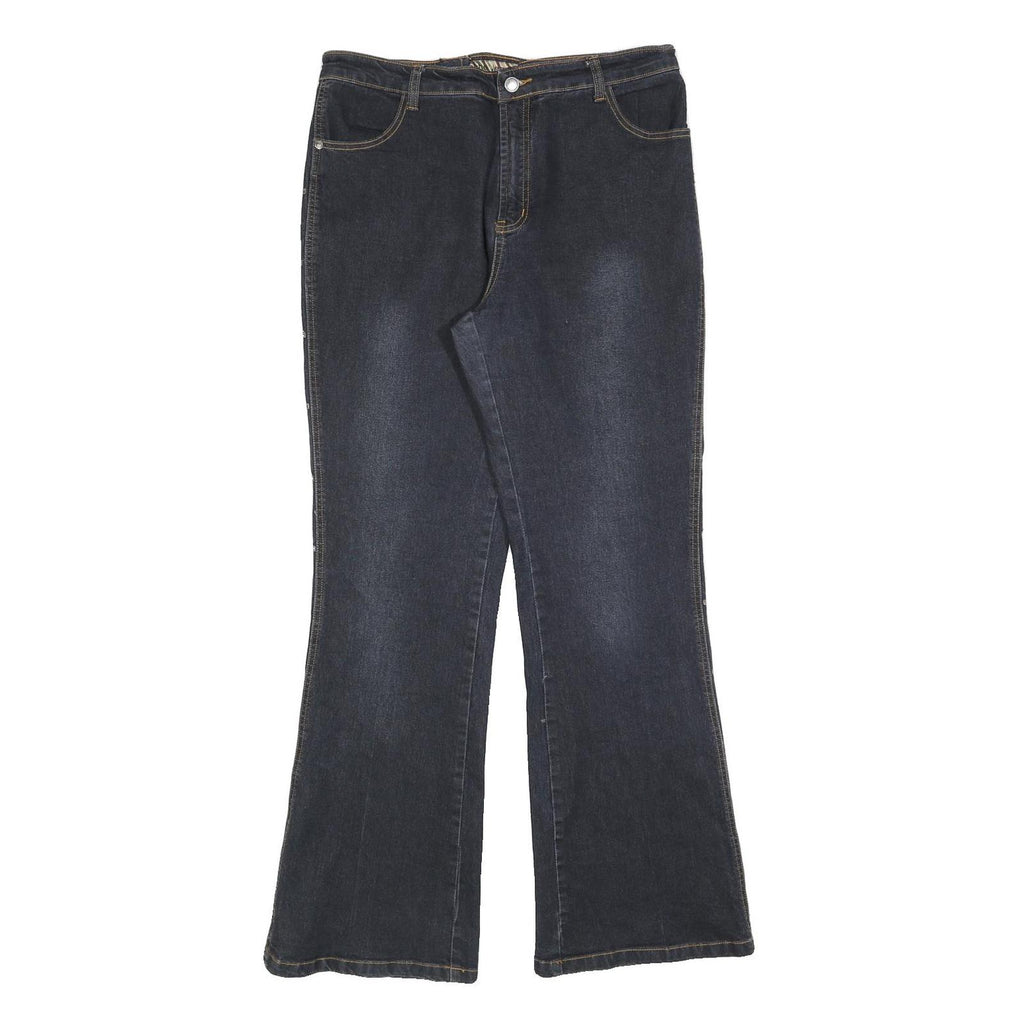 TEMCHE Womens Blue Regular Flared Denim Medium Wash W30 L32 Embroidered Side