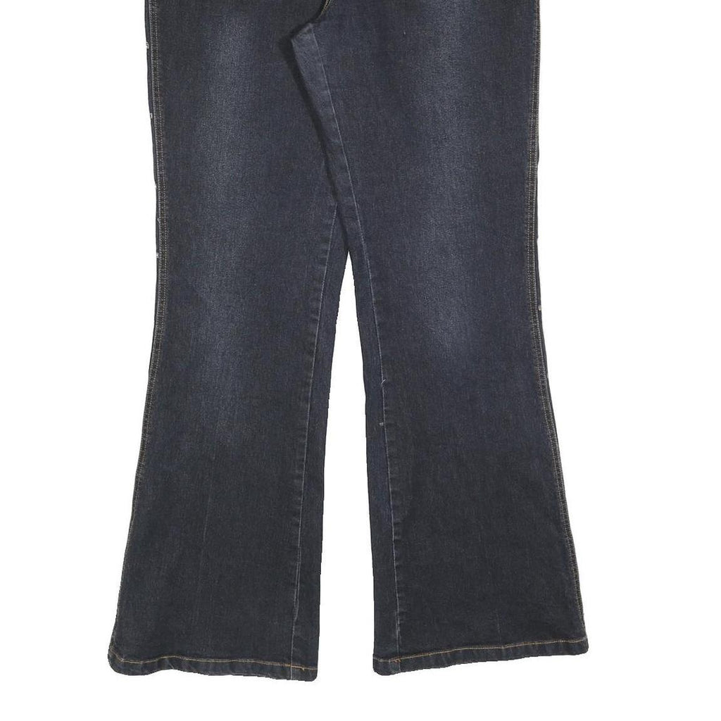 TEMCHE Womens Blue Regular Flared Denim Medium Wash W30 L32 Embroidered Side