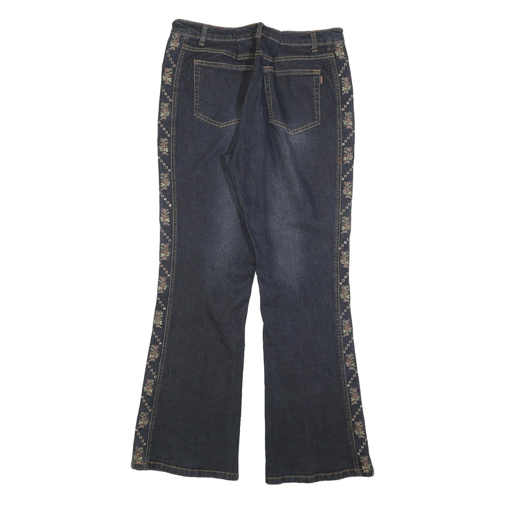 TEMCHE Womens Blue Regular Flared Denim Medium Wash W30 L32 Embroidered Side