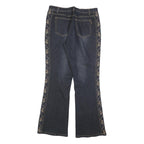 TEMCHE Womens Blue Regular Flared Denim Medium Wash W30 L32 Embroidered Side