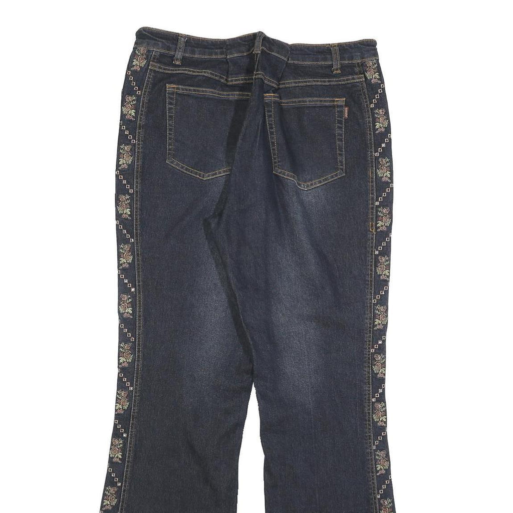 TEMCHE Womens Blue Regular Flared Denim Medium Wash W30 L32 Embroidered Side