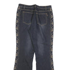 TEMCHE Womens Blue Regular Flared Denim Medium Wash W30 L32 Embroidered Side