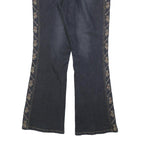 TEMCHE Womens Blue Regular Flared Denim Medium Wash W30 L32 Embroidered Side