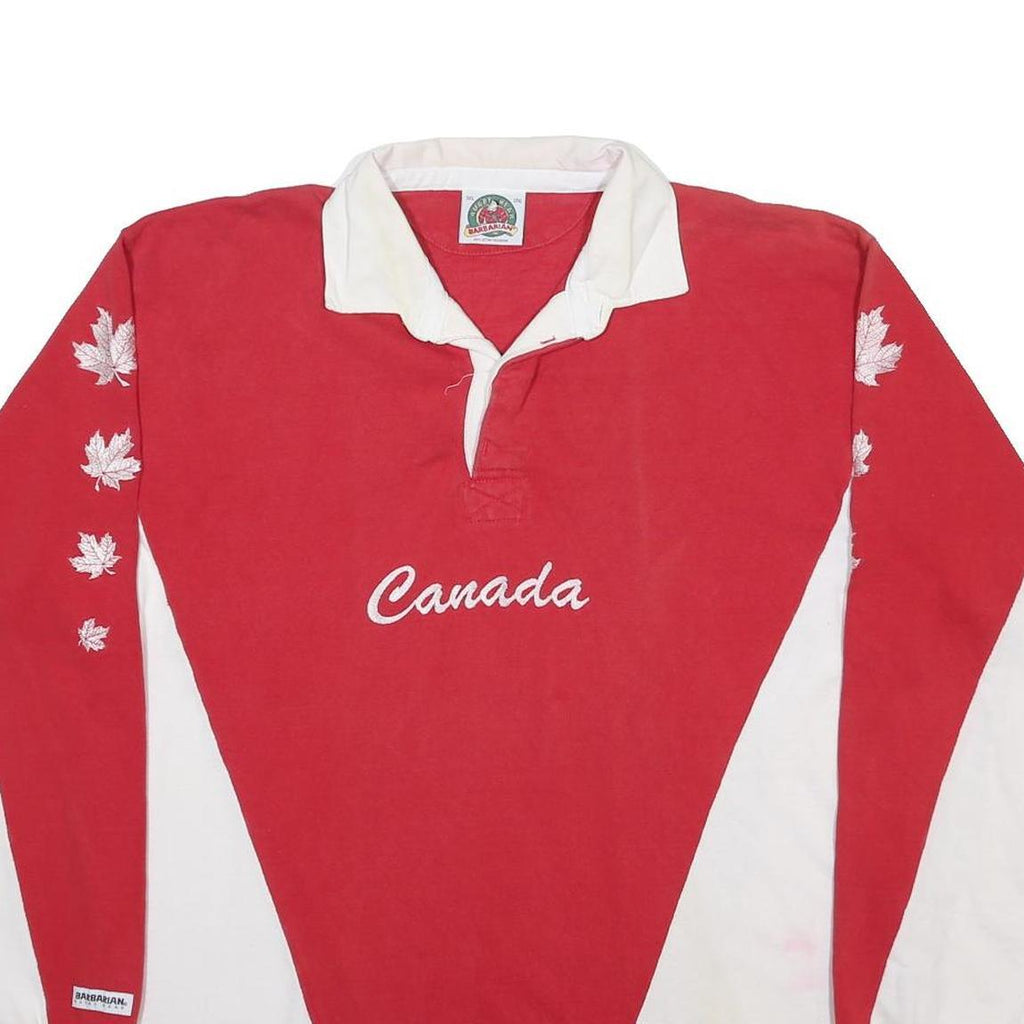 BARBARIAN Mens Red & White Canada Long Sleeve Plain 3XL Rugby Polo Shirt