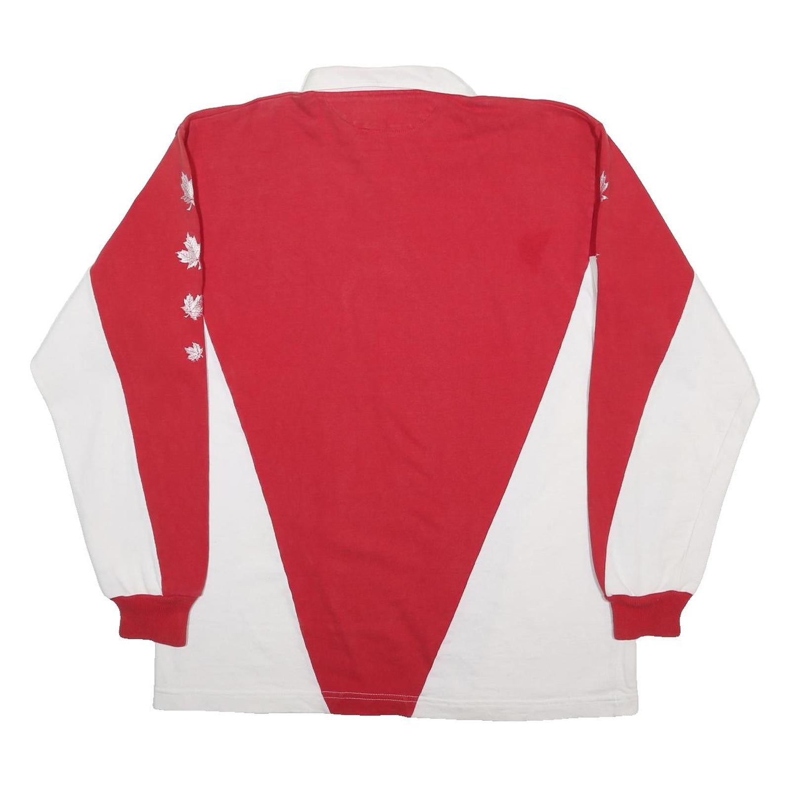 BARBARIAN Mens Red & White Canada Long Sleeve Plain 3XL Rugby Polo Shirt