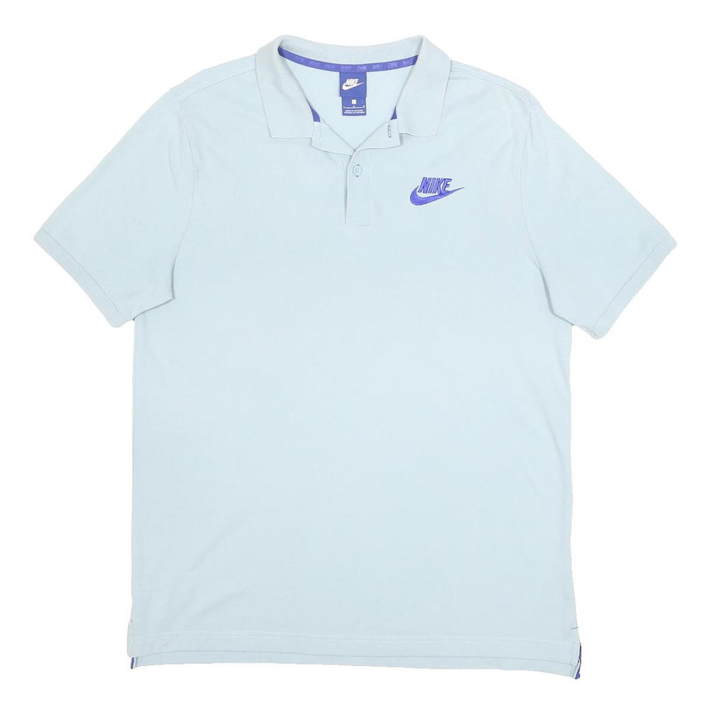 NIKE Mens Blue Short Sleeve Plain L Polo Shirt Cotton Casual Sports