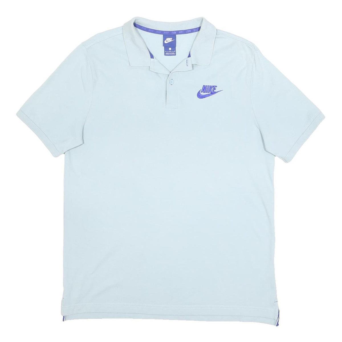 NIKE Mens Blue Short Sleeve Plain L Polo Shirt Cotton Casual Sports