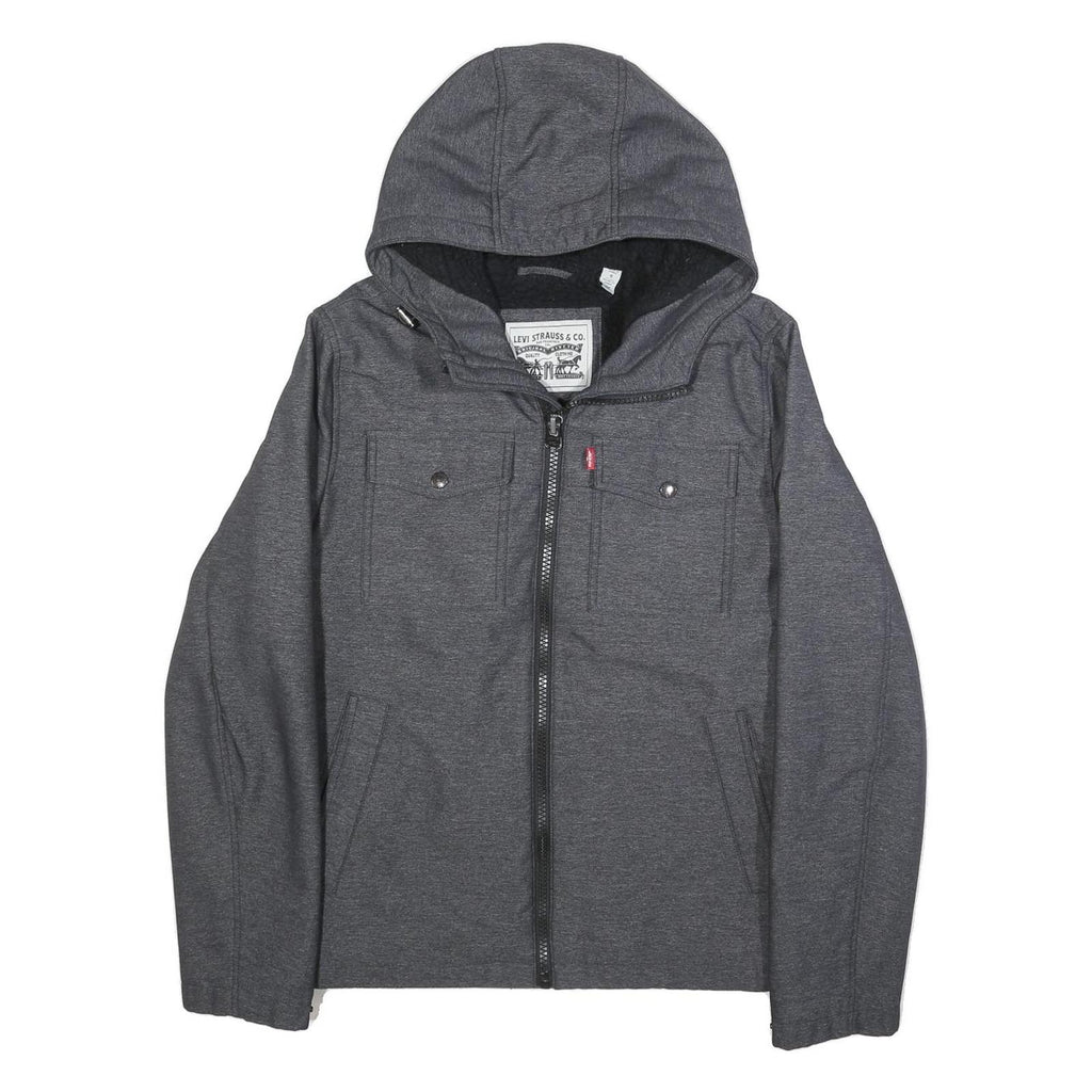 LEVI'S Mens Grey Hooded Jacket S Polyester Blend Zip Pocket Casual