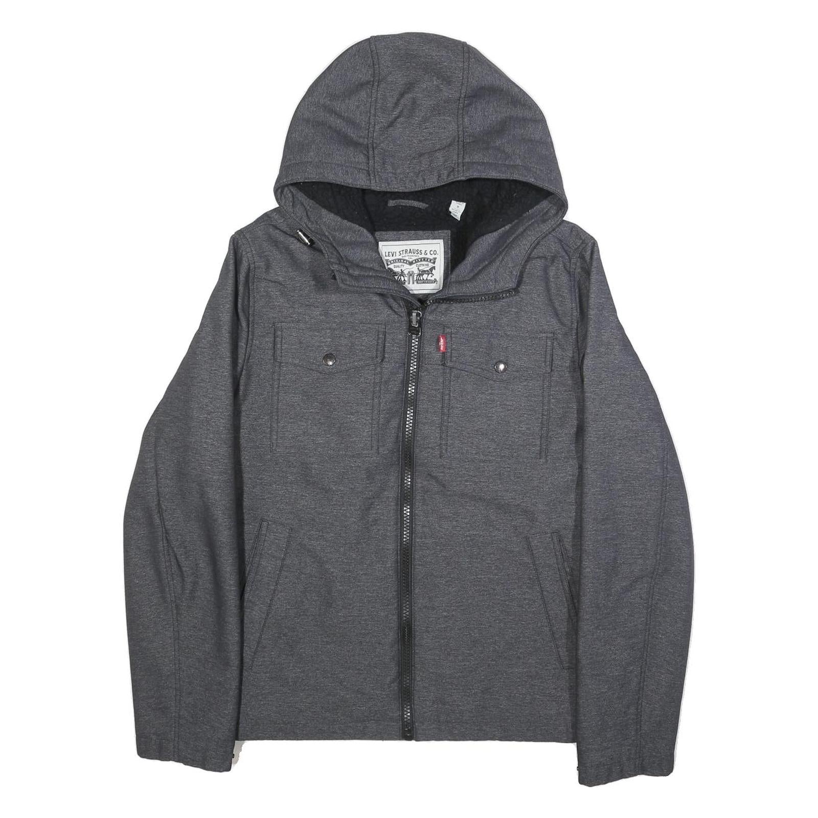 LEVI'S Mens Grey Hooded Jacket S Polyester Blend Zip Pocket Casual