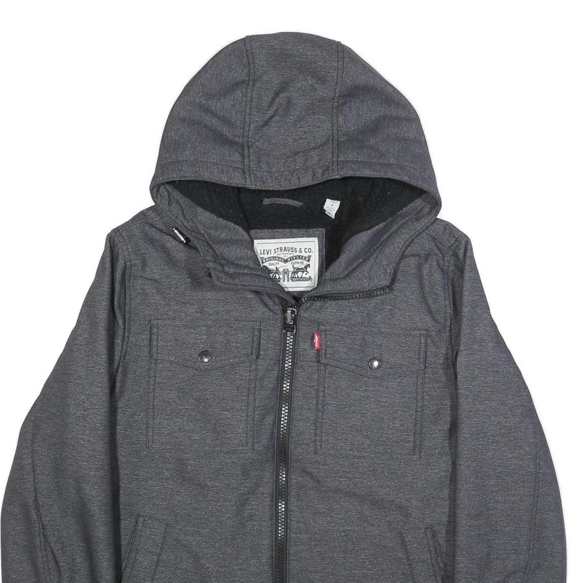 LEVI'S Mens Grey Hooded Jacket S Polyester Blend Zip Pocket Casual