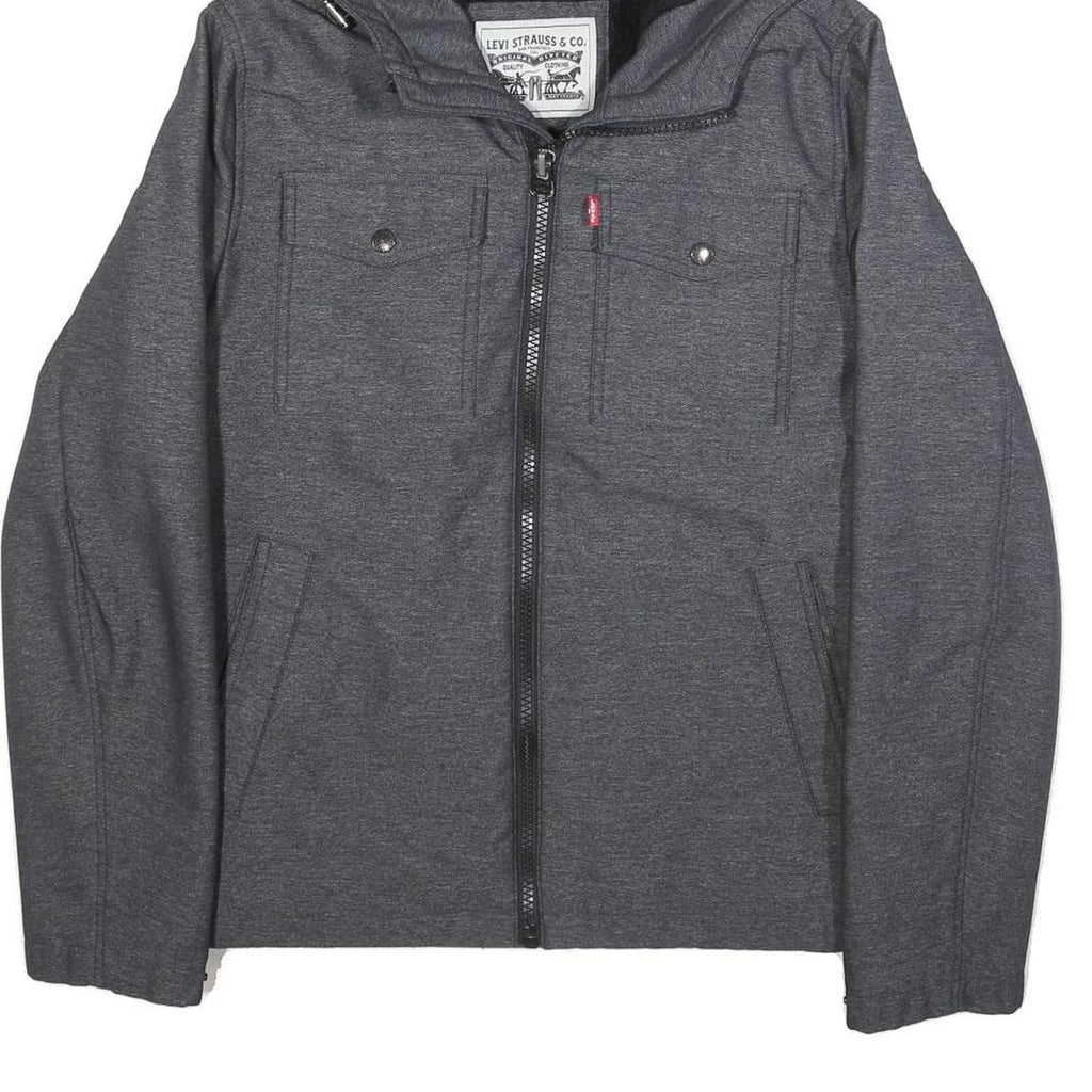 LEVI'S Mens Grey Hooded Jacket S Polyester Blend Zip Pocket Casual