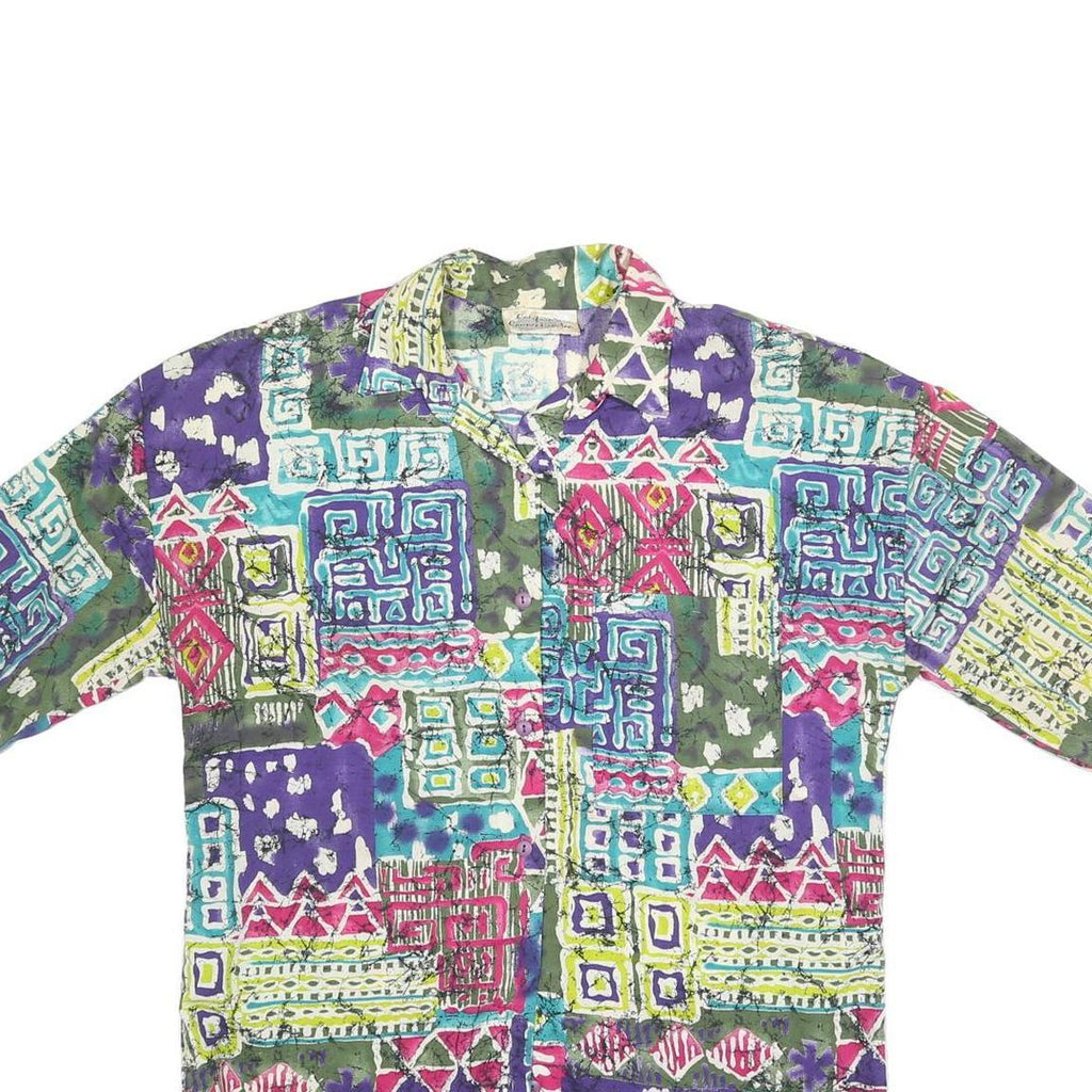 CALIFORNIA CONNECTION Womens Printed Button Shirt Short Sleeve Collar L Summer