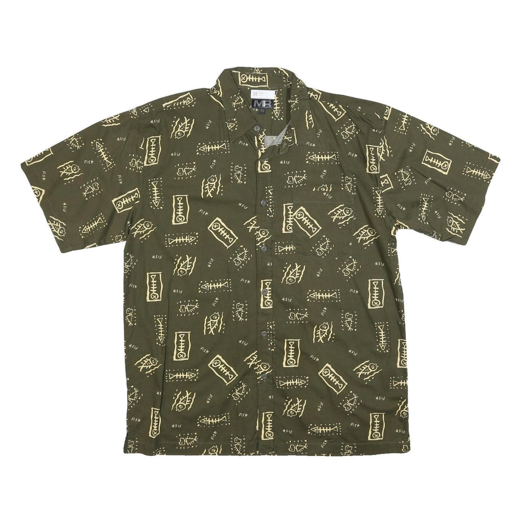 MEL RICHMAN Mens Green & Cream Cotton Blend Shirt 2XL Printed Button Short