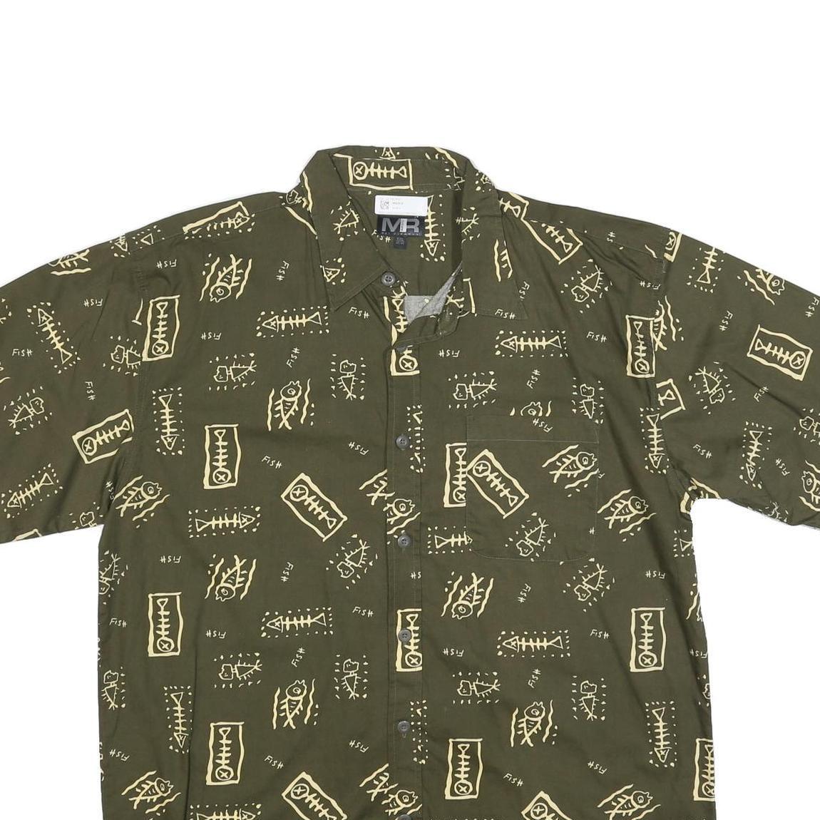 MEL RICHMAN Mens Green & Cream Cotton Blend Shirt 2XL Printed Button Short