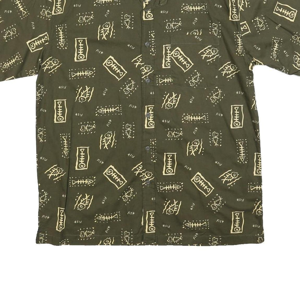 MEL RICHMAN Mens Green & Cream Cotton Blend Shirt 2XL Printed Button Short