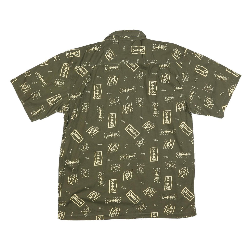 MEL RICHMAN Mens Green & Cream Cotton Blend Shirt 2XL Printed Button Short