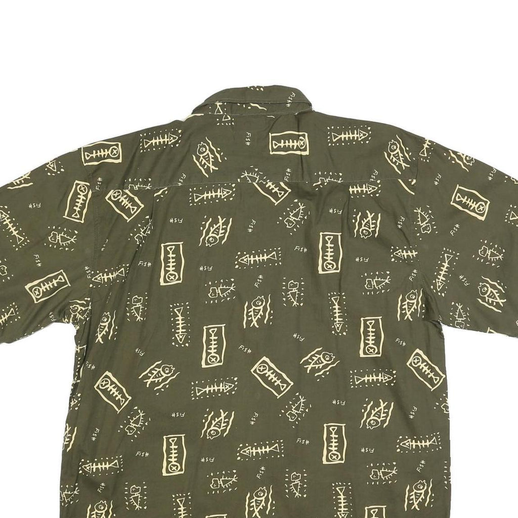 MEL RICHMAN Mens Green & Cream Cotton Blend Shirt 2XL Printed Button Short