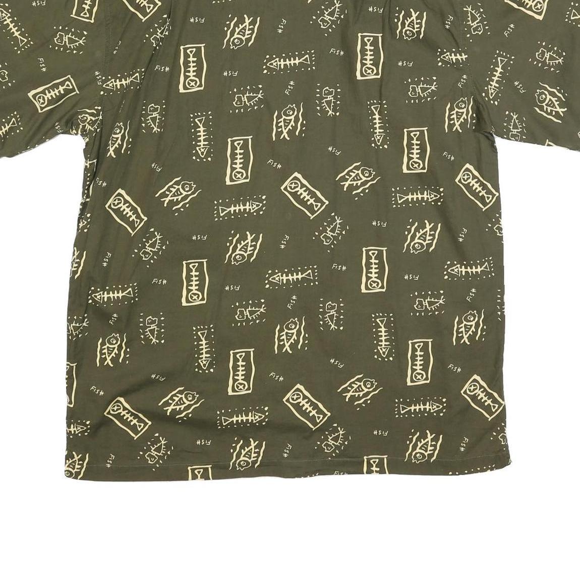 MEL RICHMAN Mens Green & Cream Cotton Blend Shirt 2XL Printed Button Short