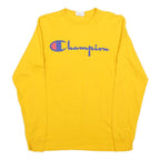 CHAMPION Mens Yellow Long Sleeve Crew Neck Graphic T-Shirt S Cotton Blend