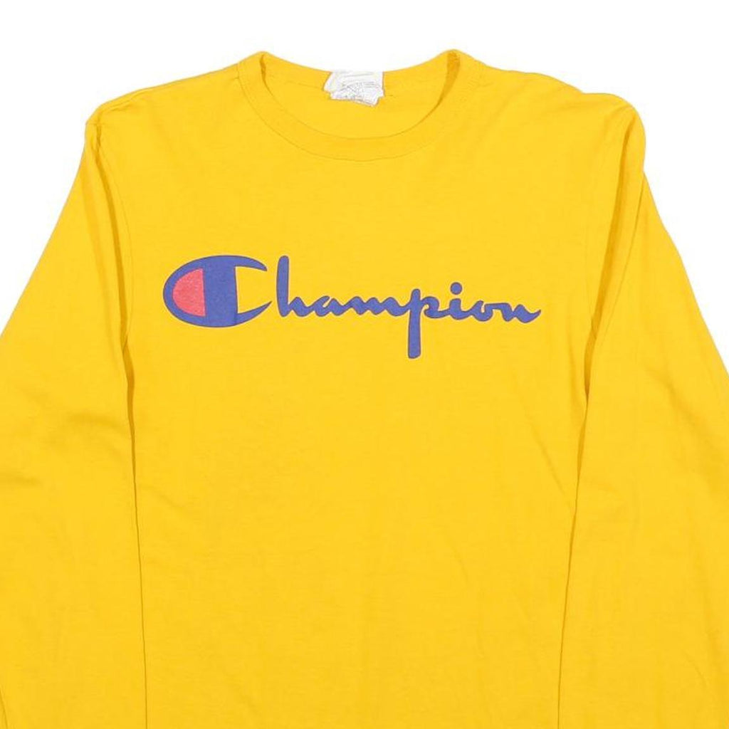 CHAMPION Mens Yellow Long Sleeve Crew Neck Graphic T-Shirt S Cotton Blend
