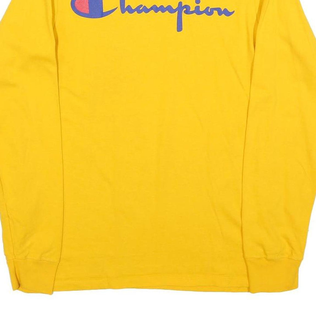 CHAMPION Mens Yellow Long Sleeve Crew Neck Graphic T-Shirt S Cotton Blend