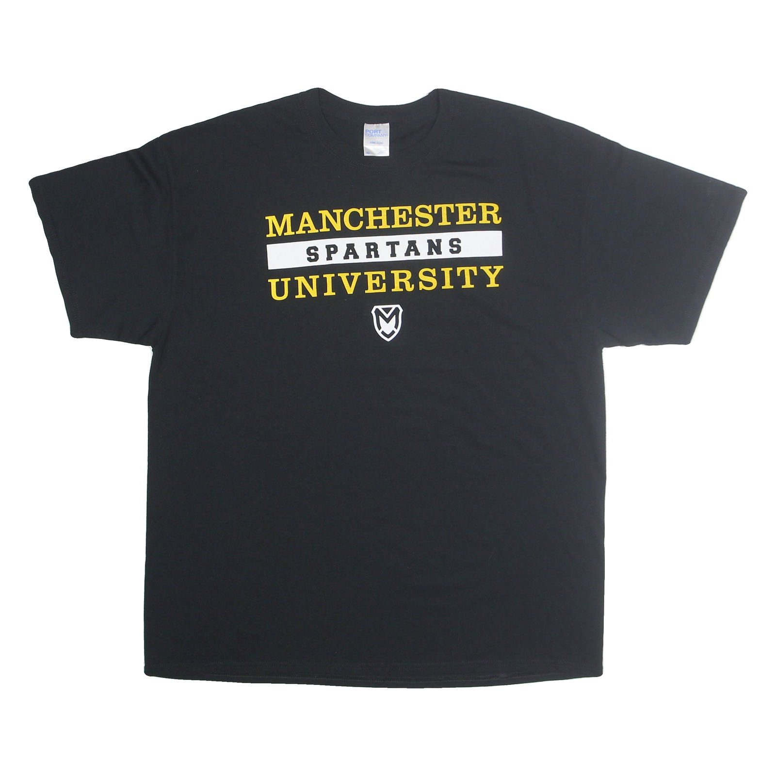 PORT COMPANY Mens Black Manchester Spartans University Graphic T-Shirt XL Short