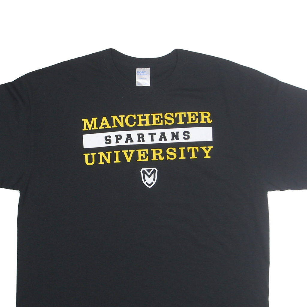 PORT COMPANY Mens Black Manchester Spartans University Graphic T-Shirt XL Short