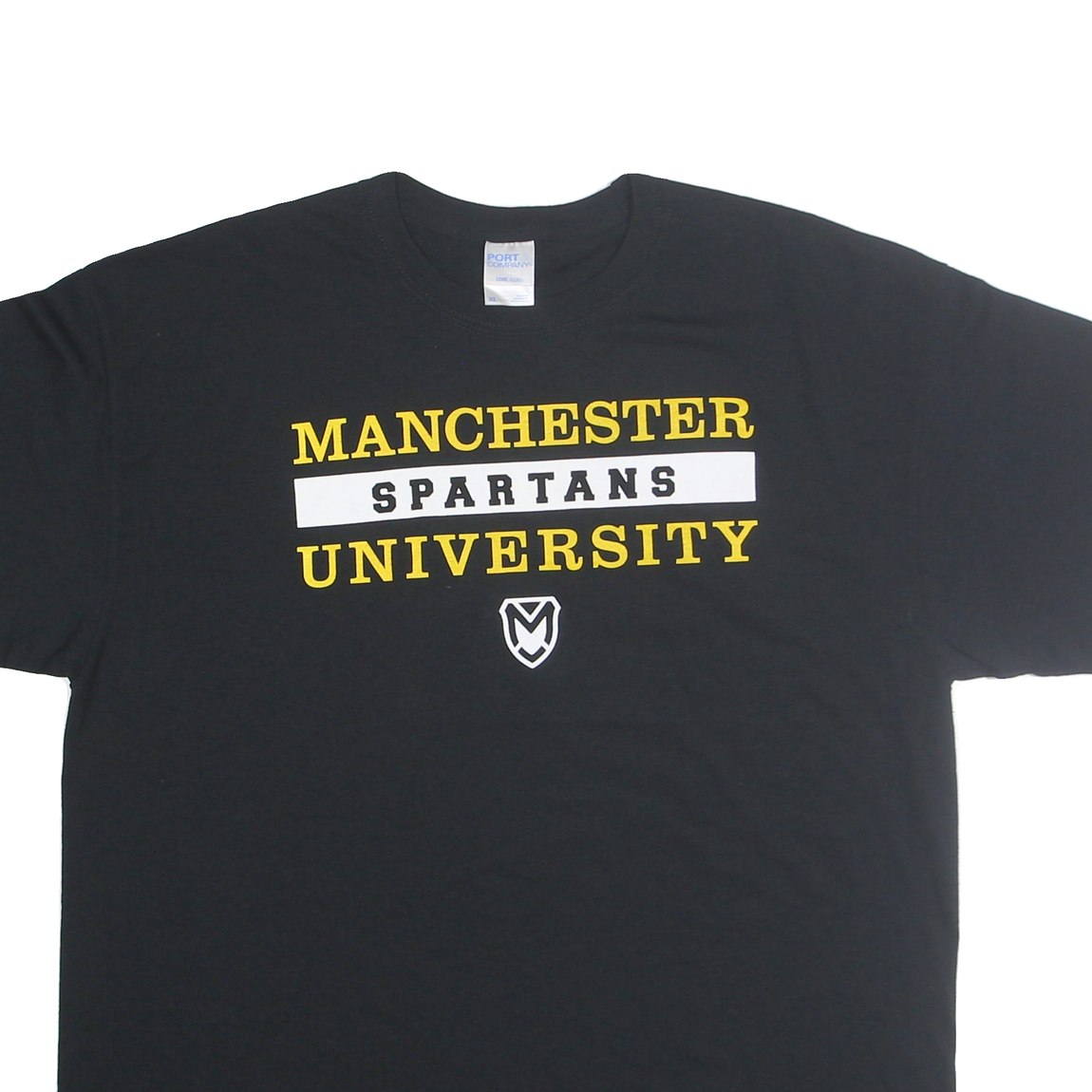 PORT COMPANY Mens Black Manchester Spartans University Graphic T-Shirt XL Short