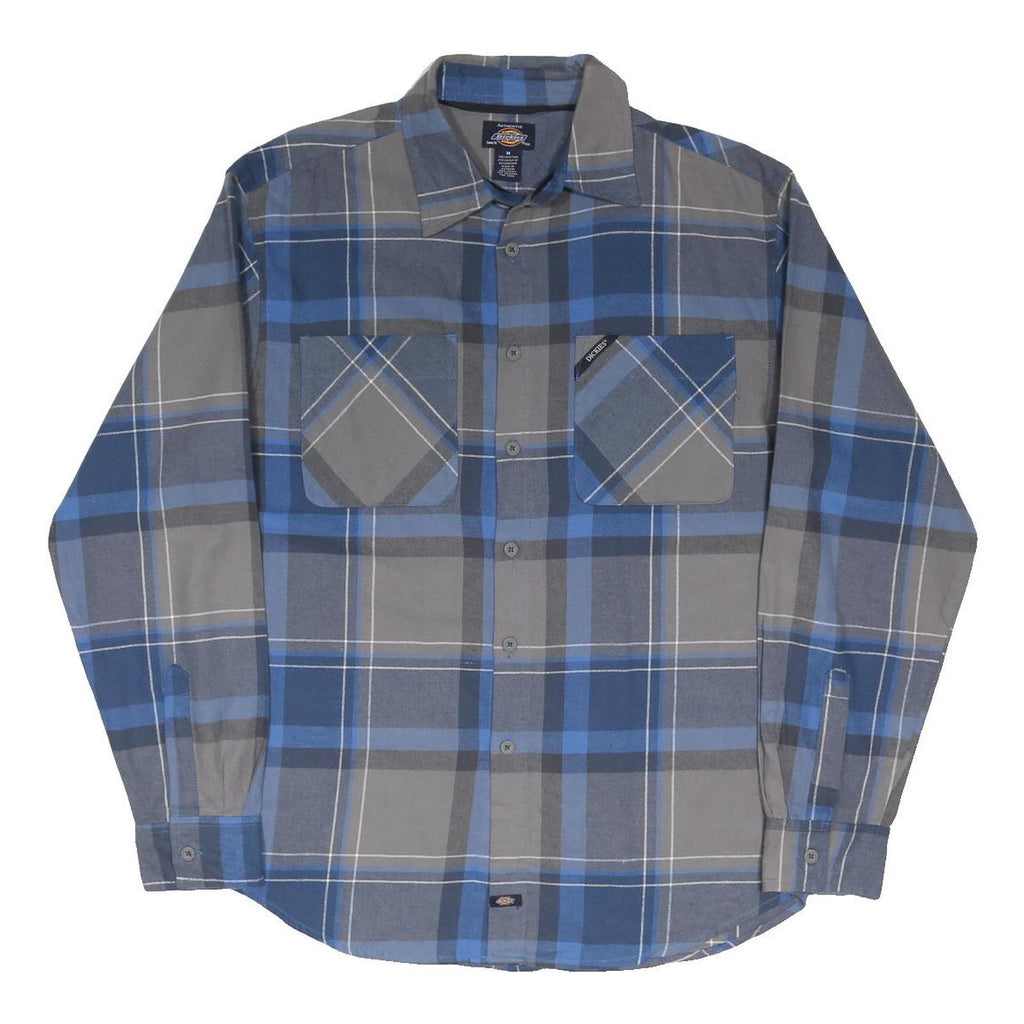 DICKIES Mens Blue & Grey Check Shirt M Cotton Blend Workwear Button Up