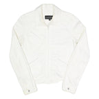 CALVIN KLEIN JEANS Womens White Cotton Blend Zip Jacket S Plain Stylish Classic