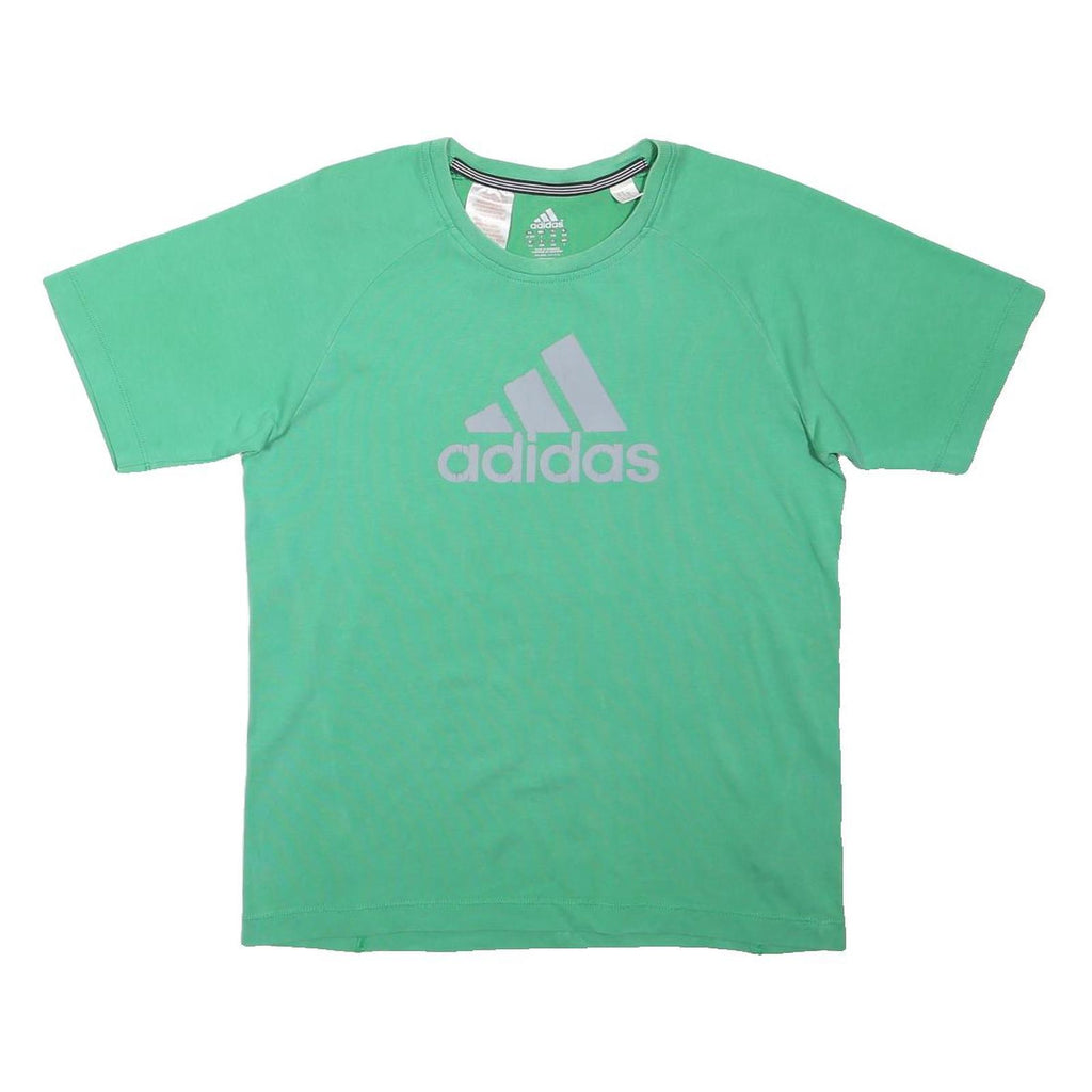 ADIDAS Boys Green Crew Neck Short Sleeve Cotton Blend T-Shirt 13-14Y