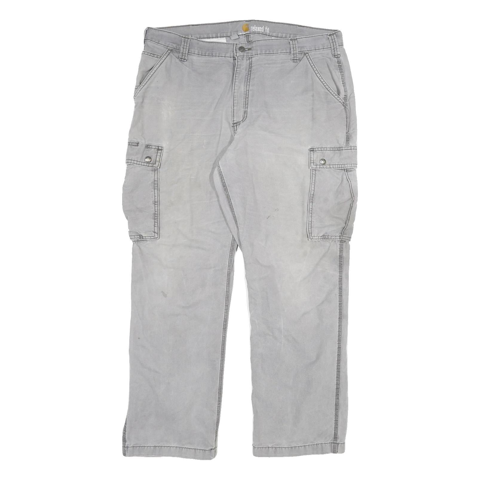 CARHARTT Mens Cotton Blend Grey Relaxed Cargo Trousers W40 L32 Workwear