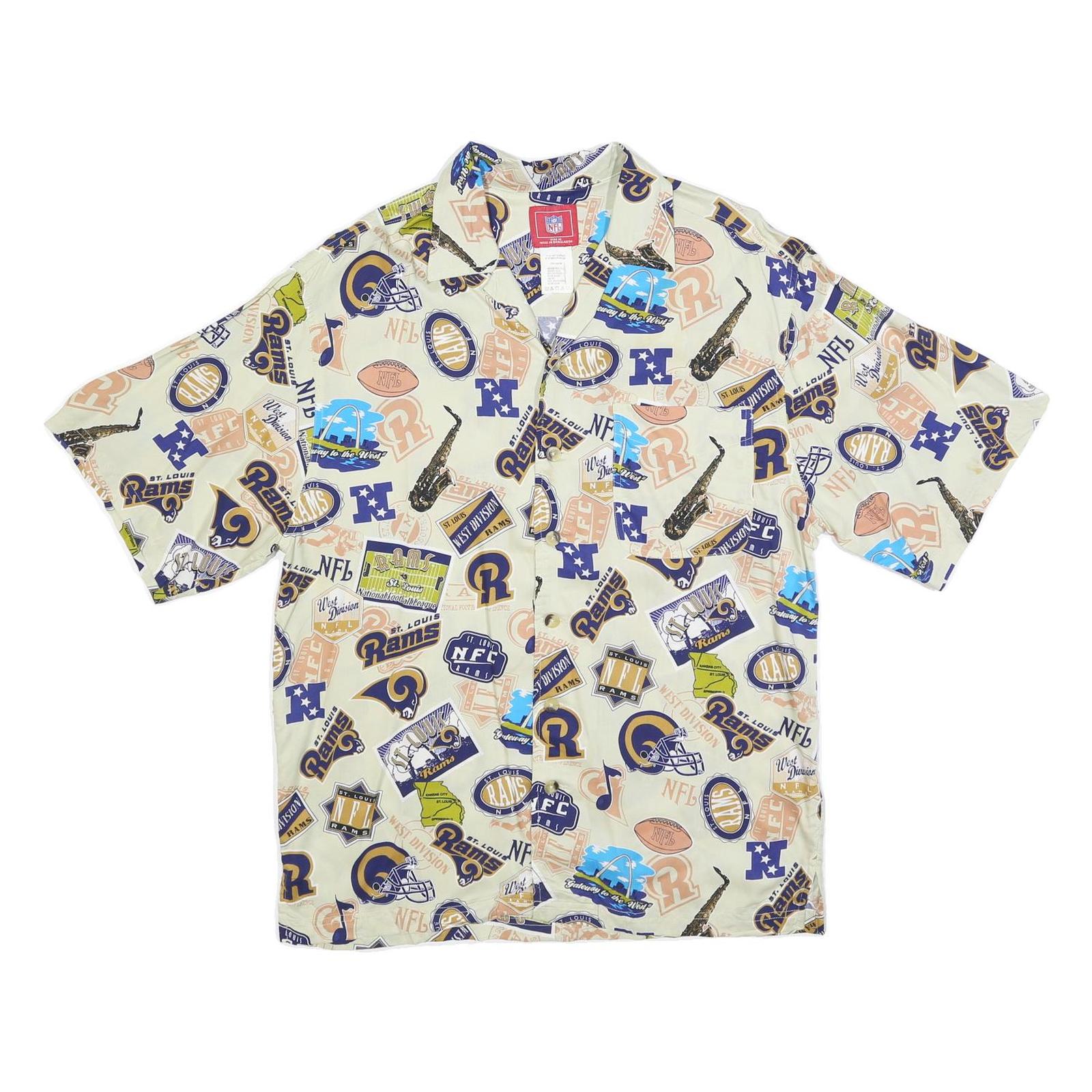 NFL Mens Cream St Louis Rams Rayon Shirt M Vintage Football Logos