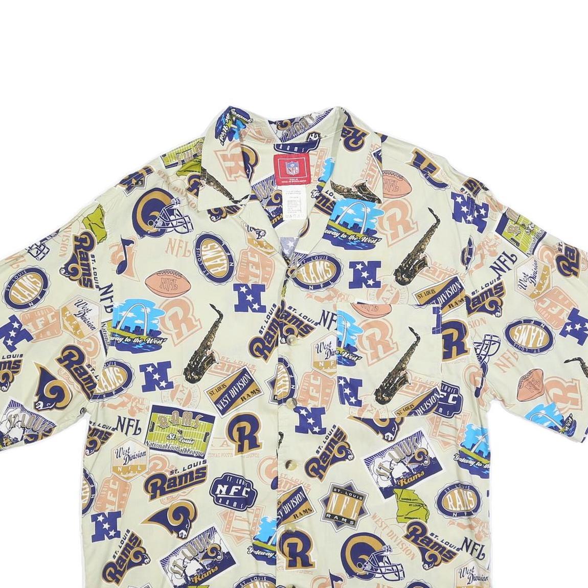 NFL Mens Cream St Louis Rams Rayon Shirt M Vintage Football Logos
