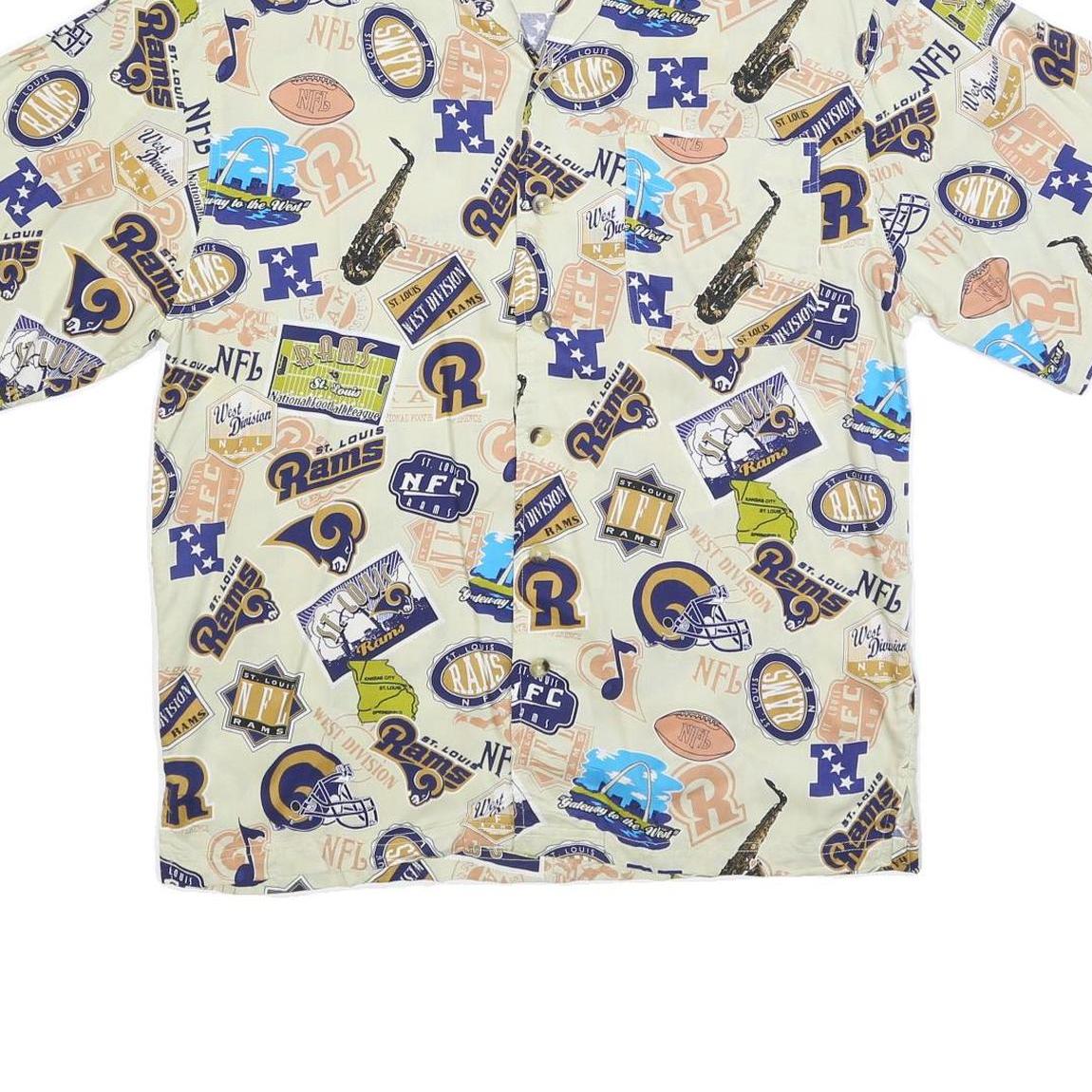 NFL Mens Cream St Louis Rams Rayon Shirt M Vintage Football Logos