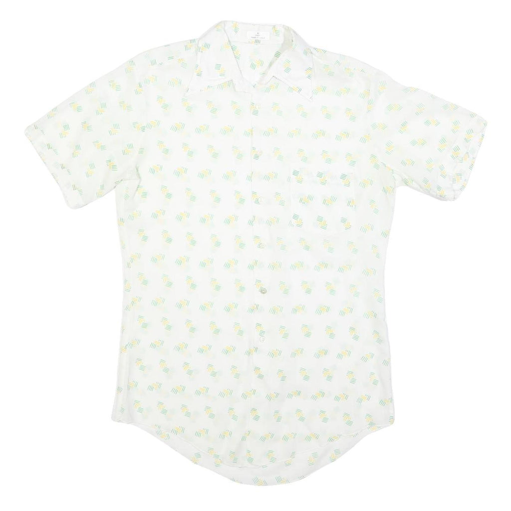 Mens White & Yellow Abstract Print Short Sleeve Cotton Blend Shirt M Casual