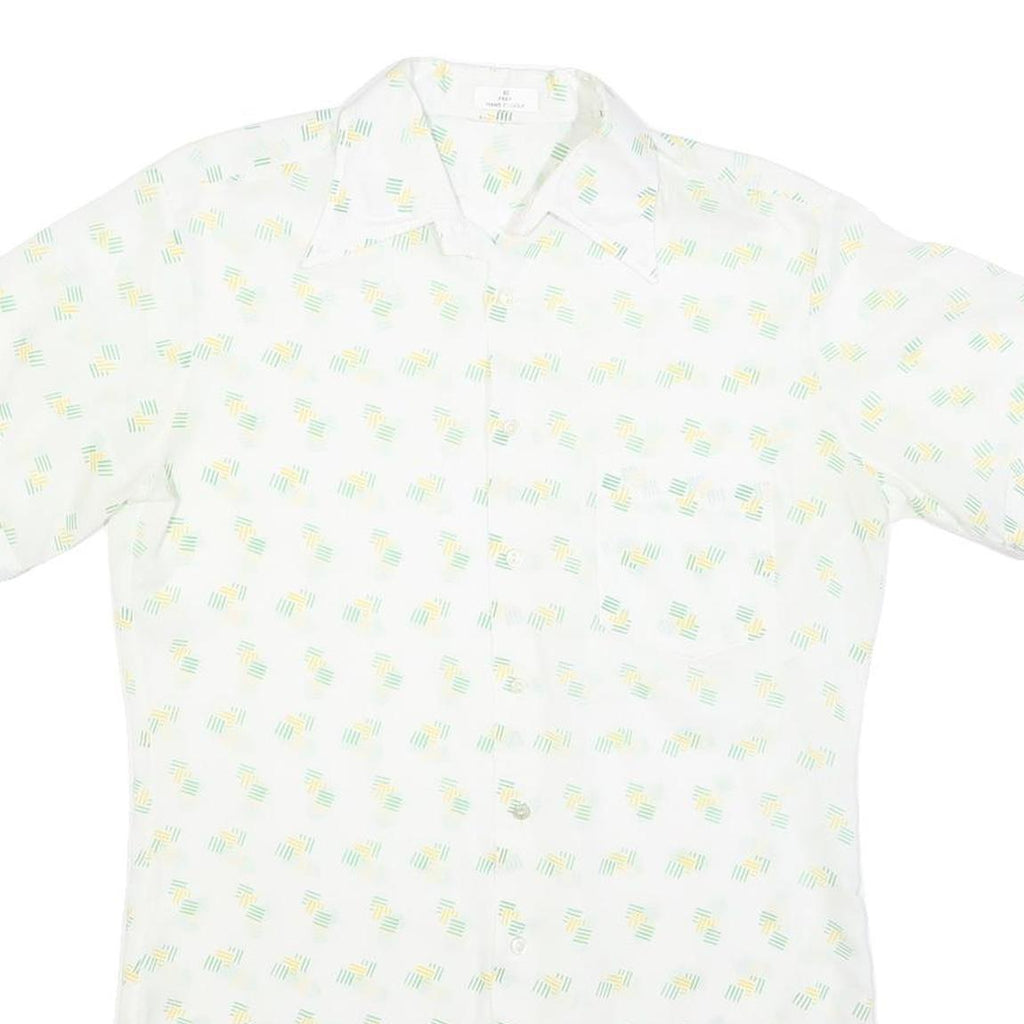 Mens White & Yellow Abstract Print Short Sleeve Cotton Blend Shirt M Casual