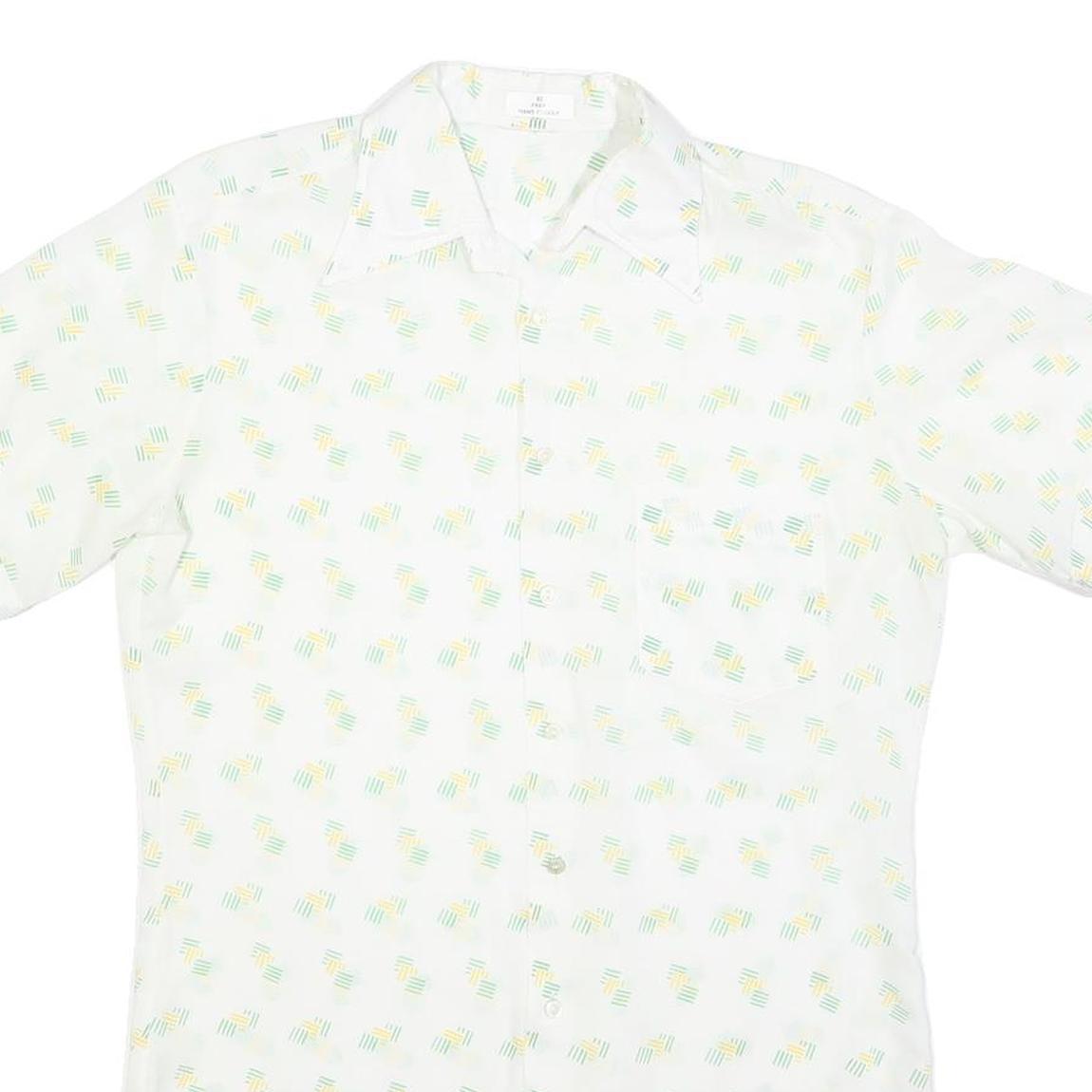 Mens White & Yellow Abstract Print Short Sleeve Cotton Blend Shirt M Casual